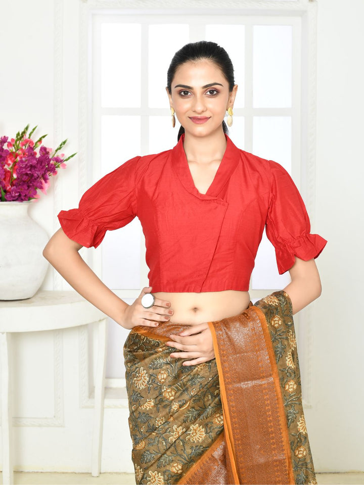 ZERESOUQ-Bright-Red-Mandarin-Blouse-With-Puff-Sleeves