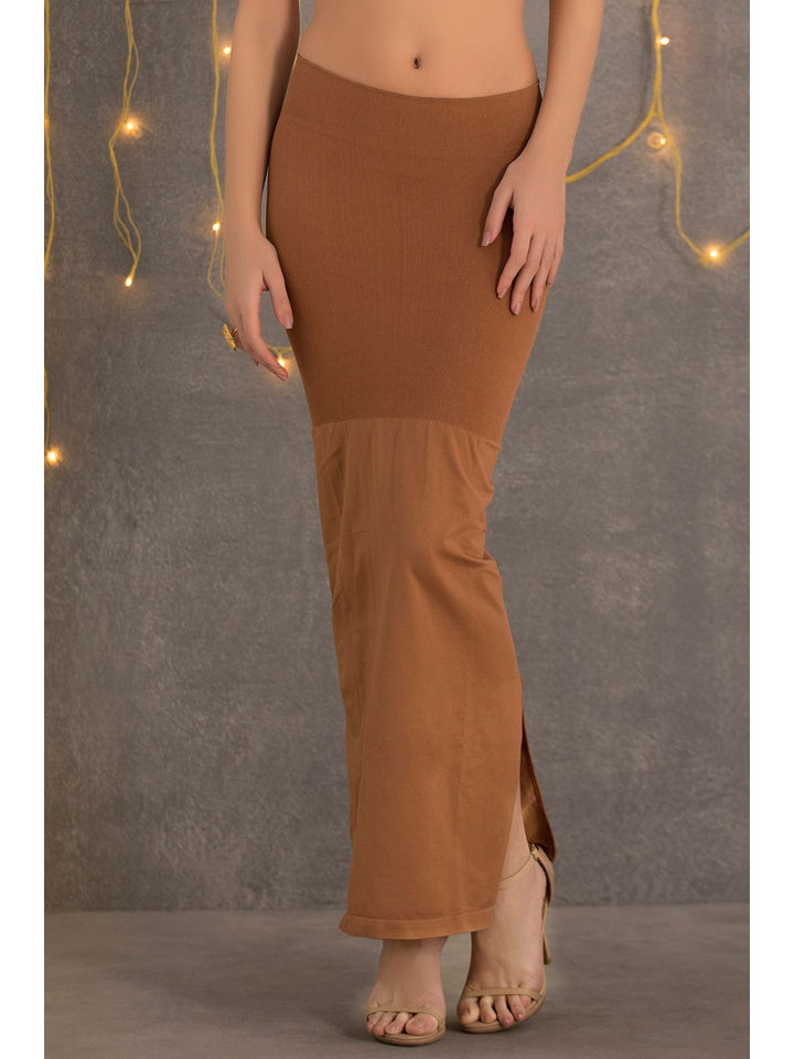 Brown Nylon Spandex Side Slit Saree Shapewear