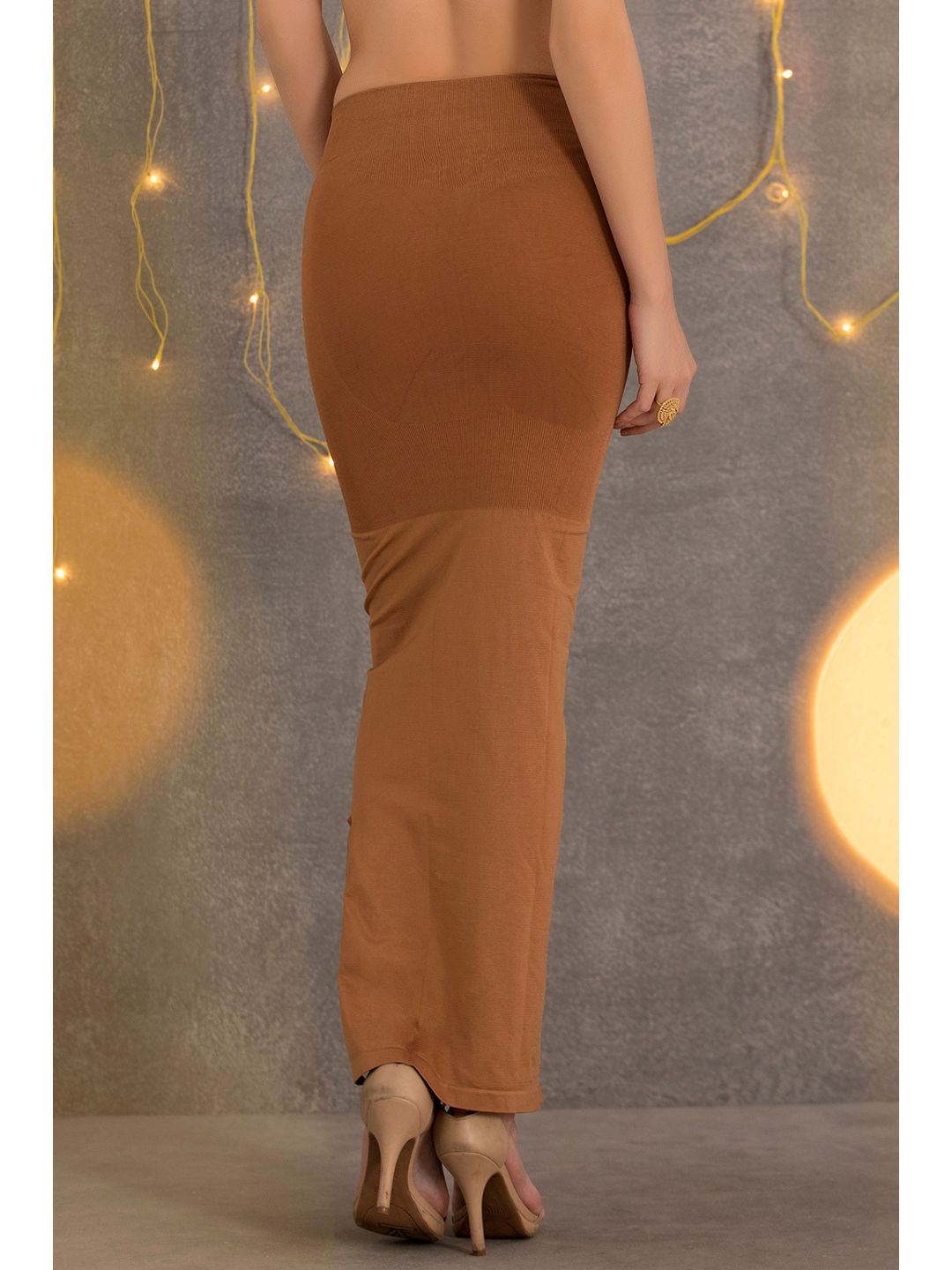 Brown Nylon Spandex Side Slit Saree Shapewear