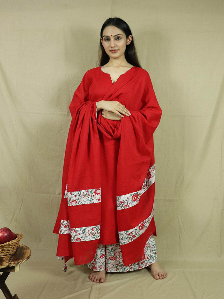 Red-Loose-Kurta-With-Palazzo-(Set-Of-3)