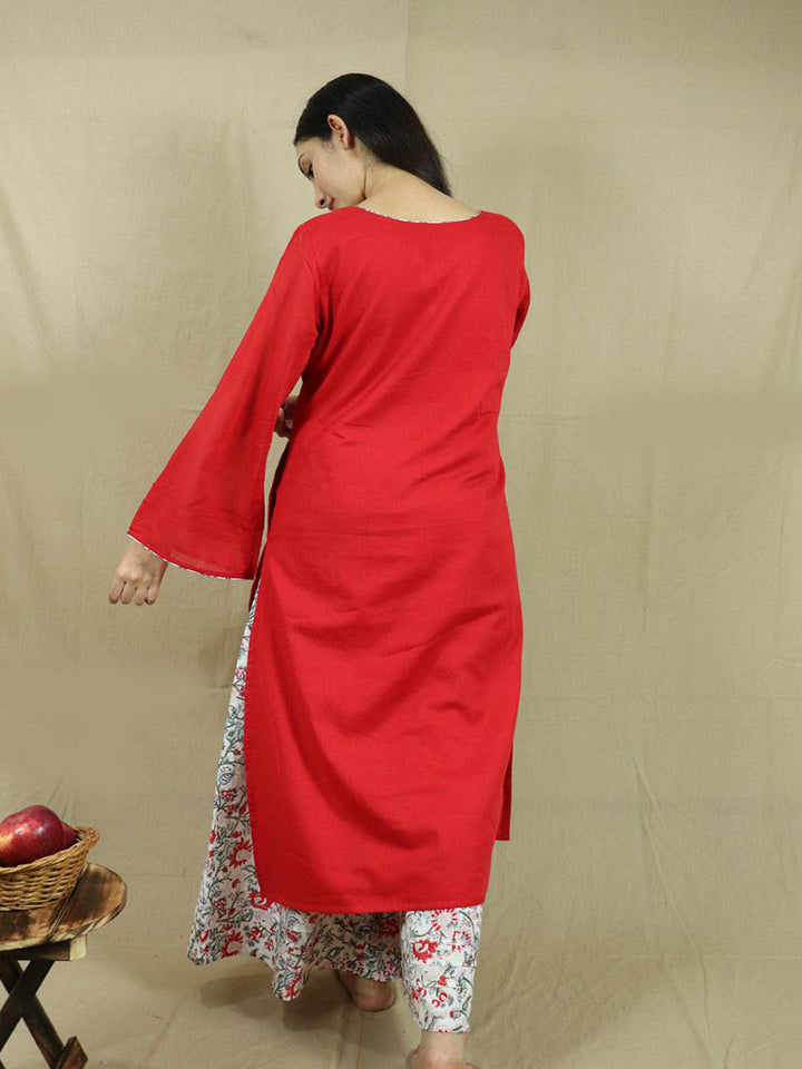 Red-Loose-Kurta-With-Palazzo-(Set-Of-3)