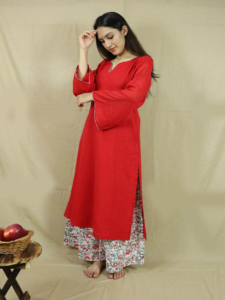 Red-Loose-Kurta-With-Palazzo-(Set-Of-3)
