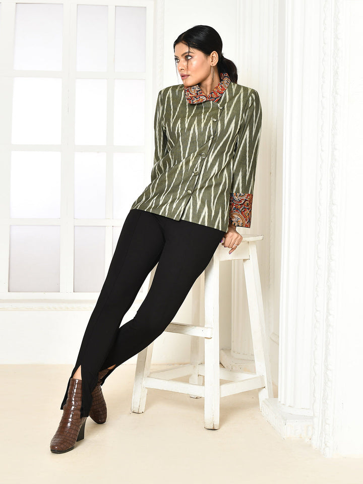 ZERESOUQ-Cara-Cotton-Kalamkari-Ikkat-Waist-Length-Blazer