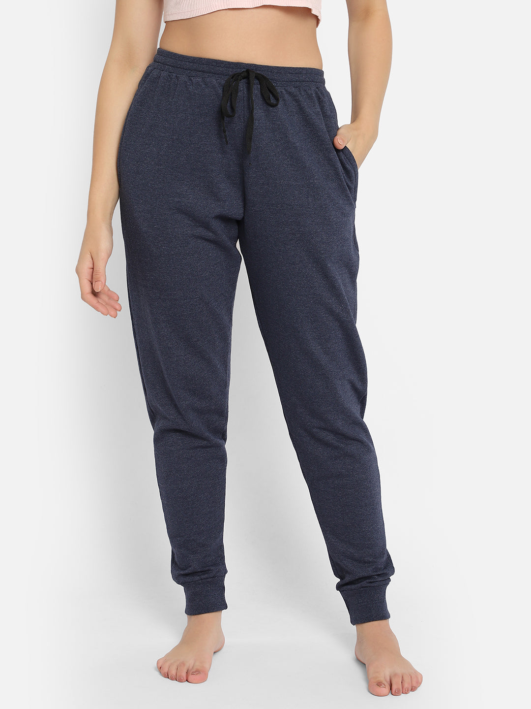 Chic Basic Cuffed Joggers In Navy - Main Image