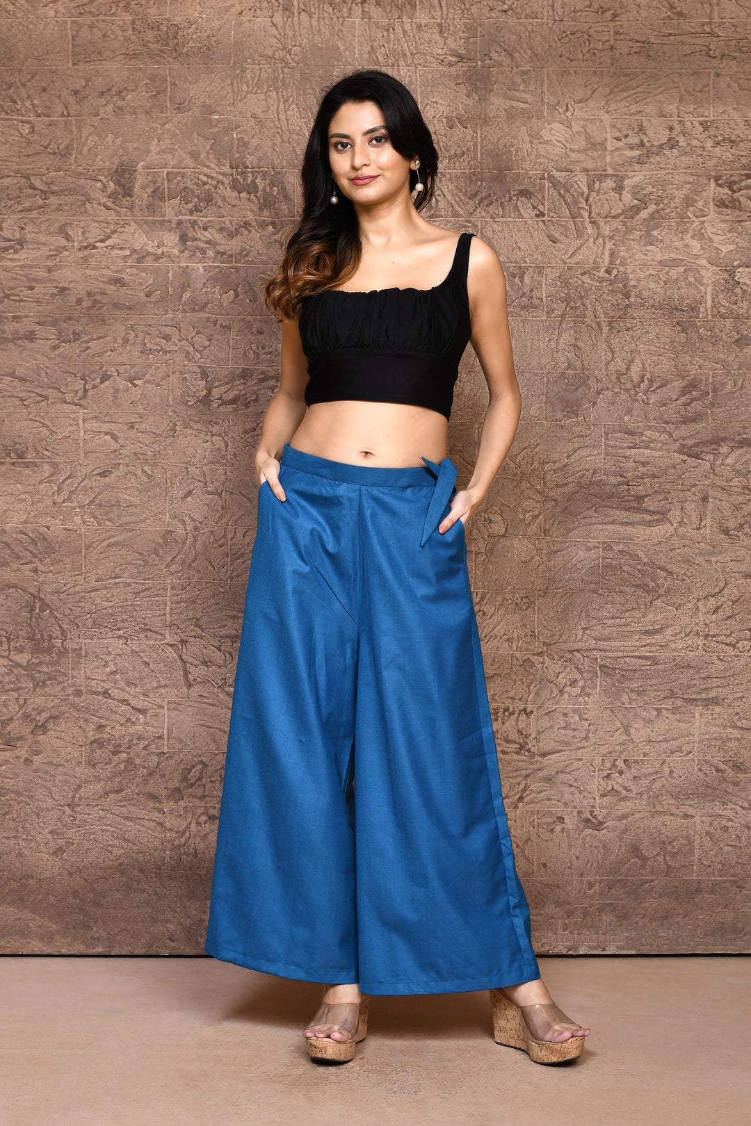 ZERESOUQ-Cobalt-Blue-Light-Weight-Cotton-Slub-Palazzo-Pants