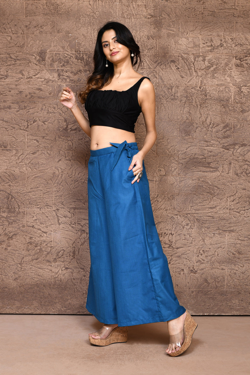 ZERESOUQ-Cobalt-Blue-Light-Weight-Cotton-Slub-Palazzo-Pants