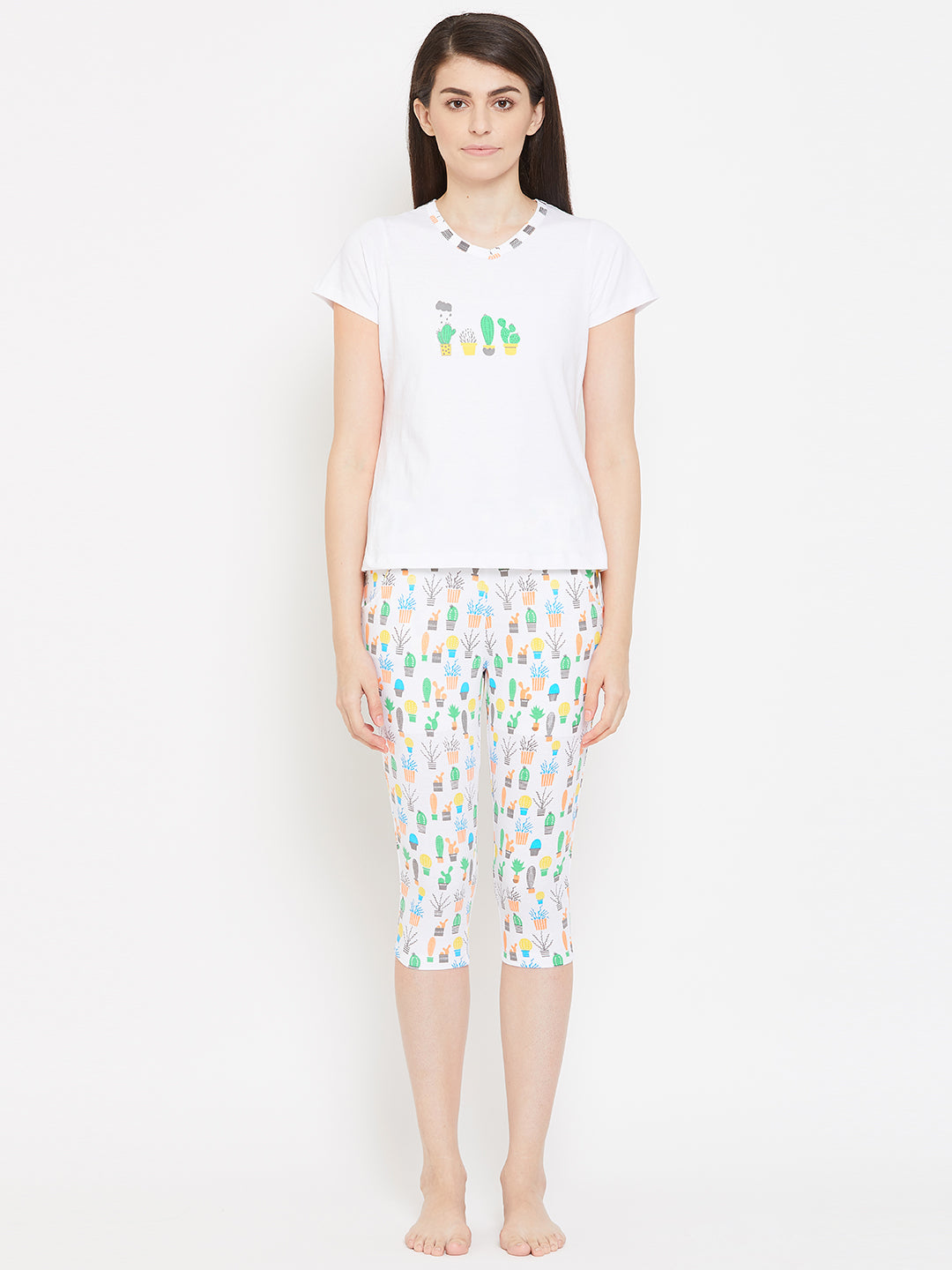 Cool Cactus Top & Capri Set In White