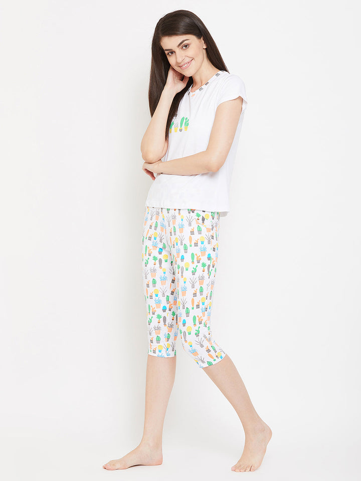 Cool Cactus Top & Capri Set In White