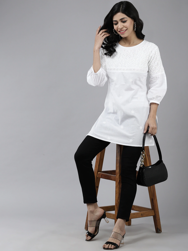 Cotton-Embroidered-Handloom-Kurti-In-White