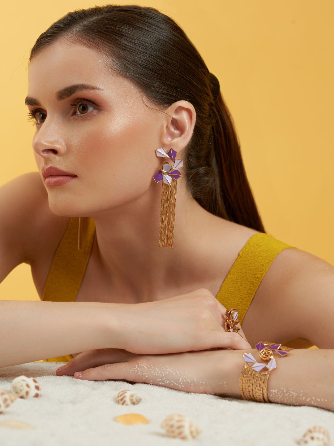 Cressida Mauve Gold Tassel Earrings ZERESOUQ.COM
