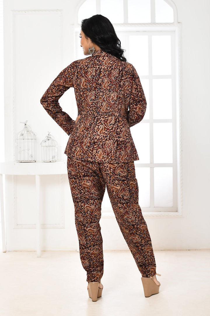 ZERESOUQ-Dark-Coffee-&-Black-Kalamkari-Printed-Co-Ord-Set