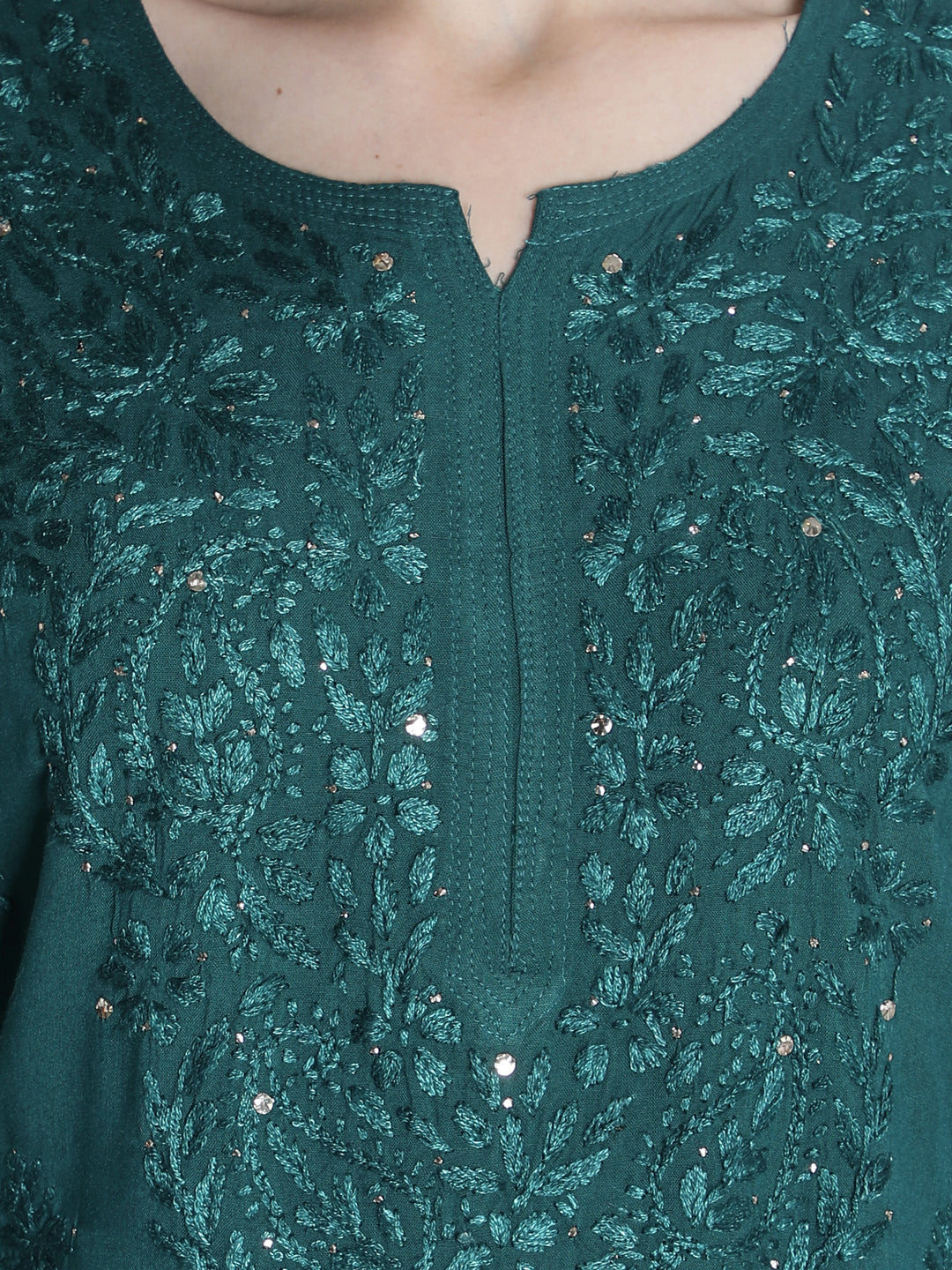 Dark-Teal-Cotton-Muqaish-Work-Straight-Kurta