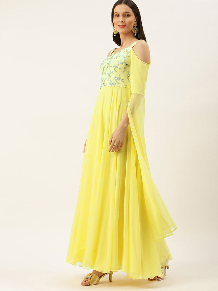 Dusty-Blue-Net-&-Yellow-Cape-Style-Gown