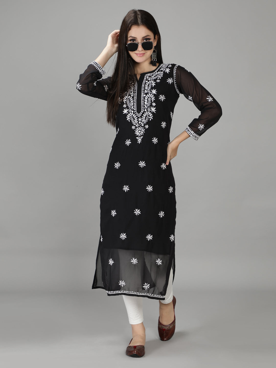 Ebony Black Georgette Kurta with Inner Slip