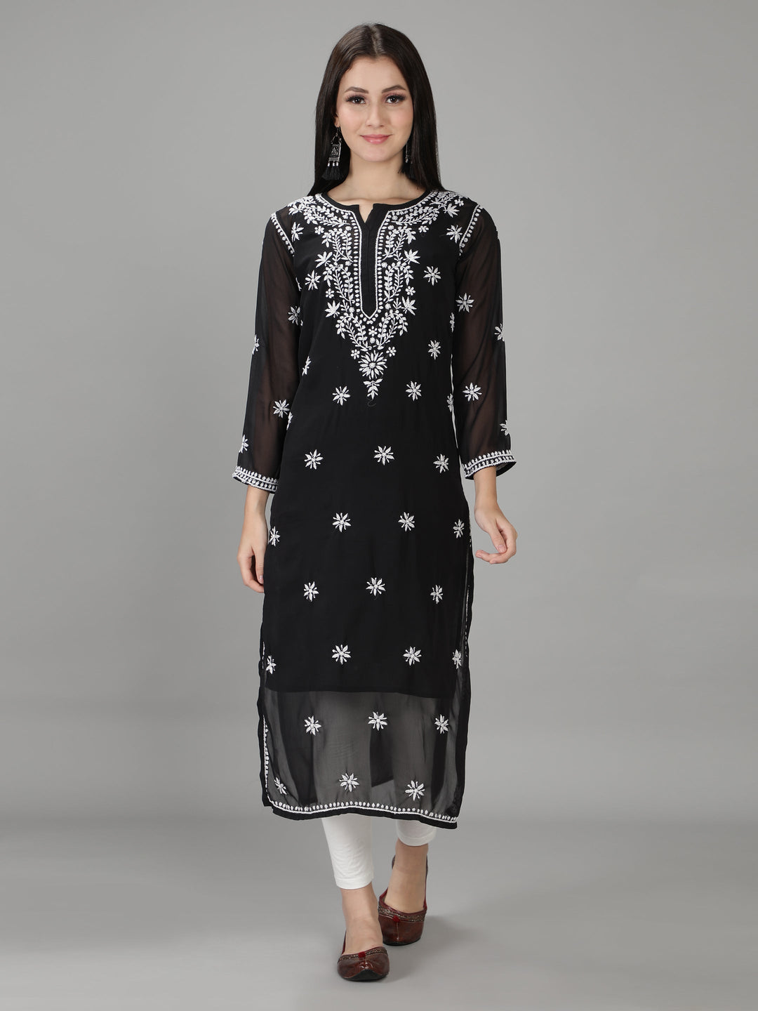 Ebony Black Georgette Kurta with Inner Slip