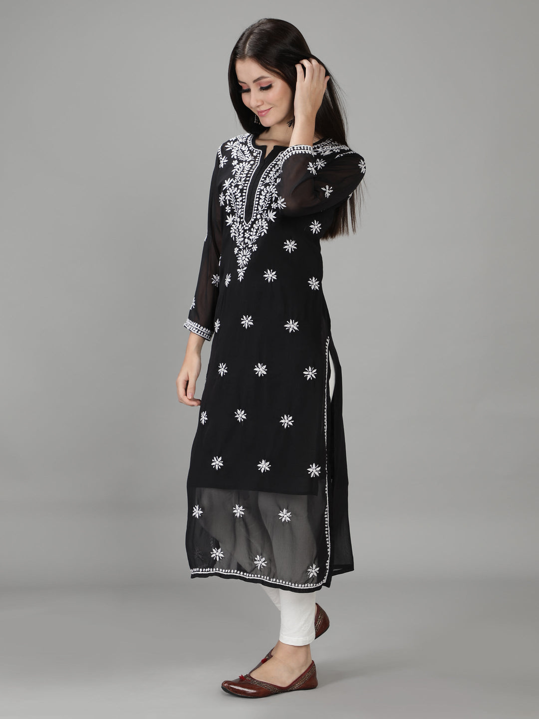 Ebony Black Georgette Kurta with Inner Slip