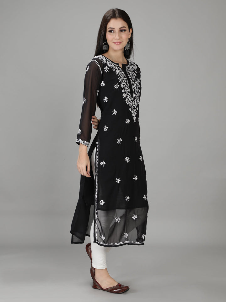 Ebony Black Georgette Kurta with Inner Slip