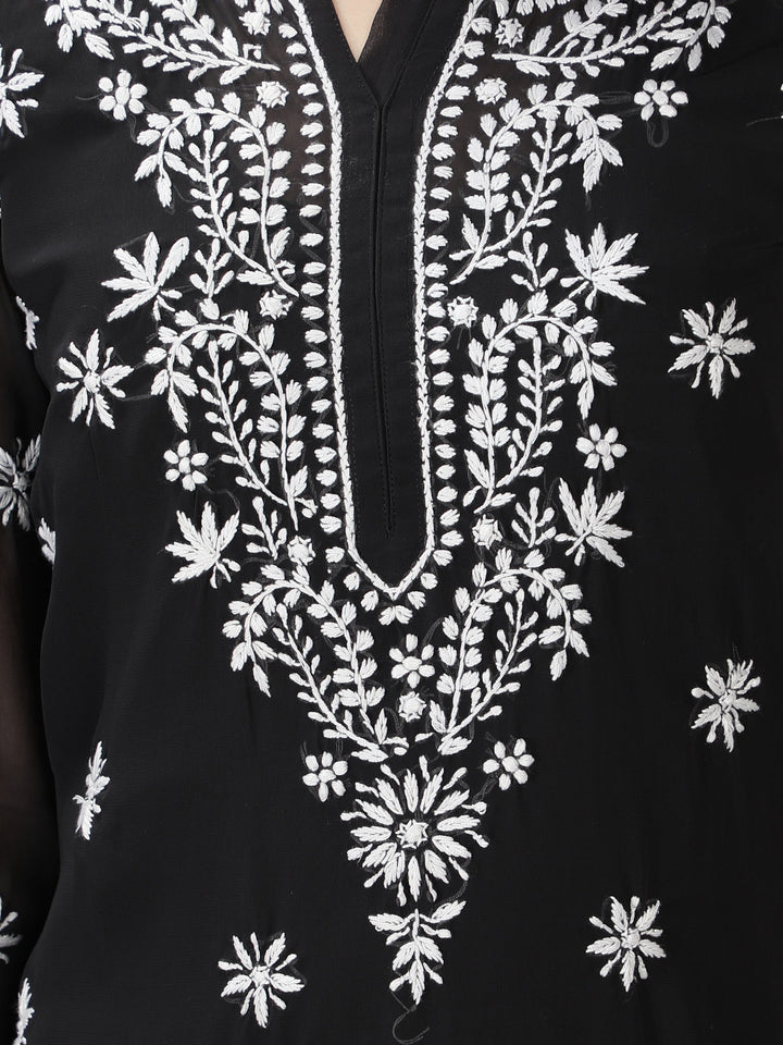 Ebony Black Georgette Kurta with Inner Slip