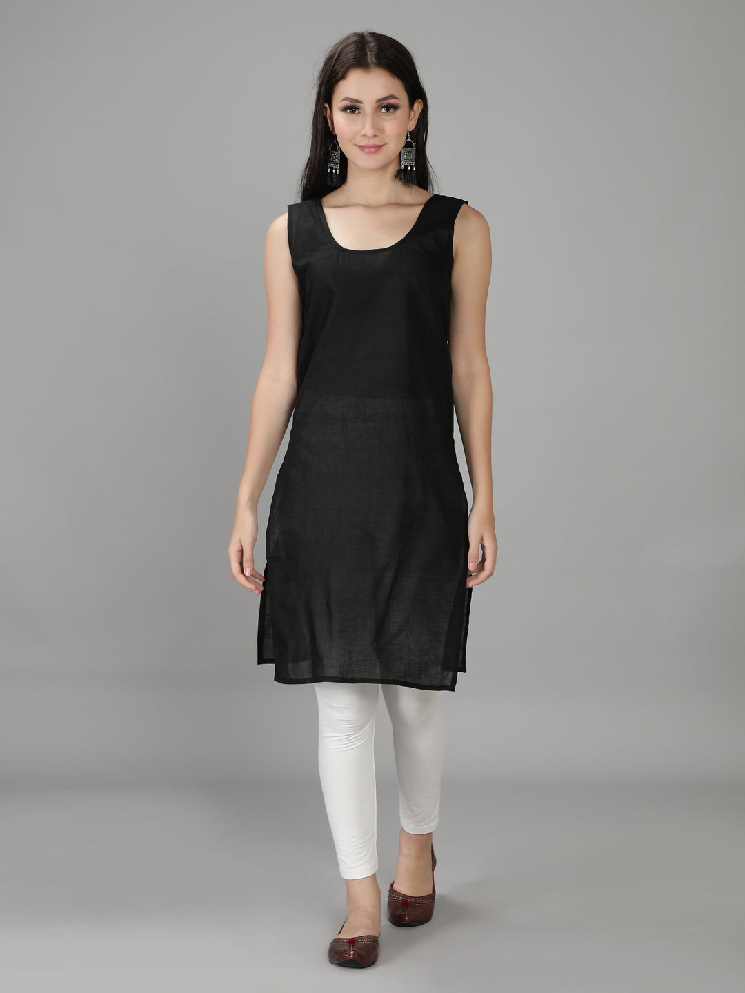 Ebony Black Georgette Kurta with Inner Slip