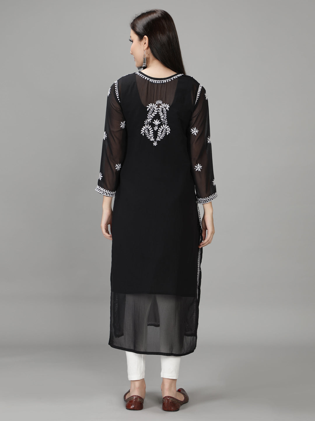 Ebony Black Georgette Kurta with Inner Slip