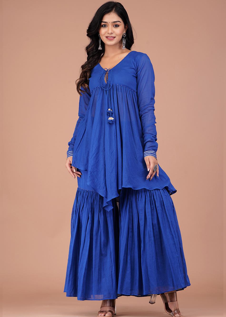Egyptian Blue High-Low Top And Sharara (Set of 3)