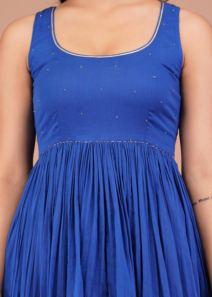 Egyptian Blue Sleeveless Gathered Anarkali (Set of 3)