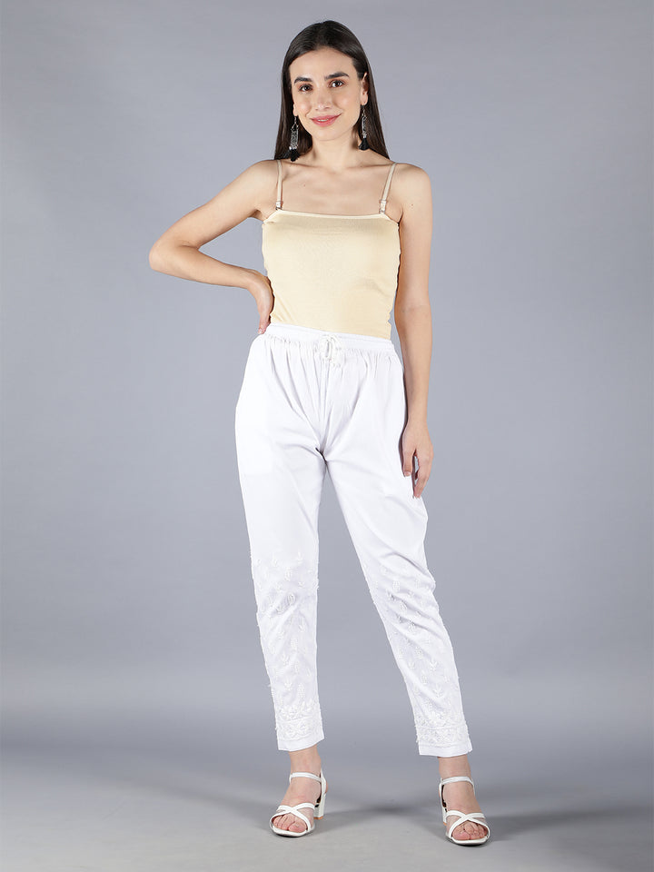 Embroidered Chikankari White Palazzo Pant