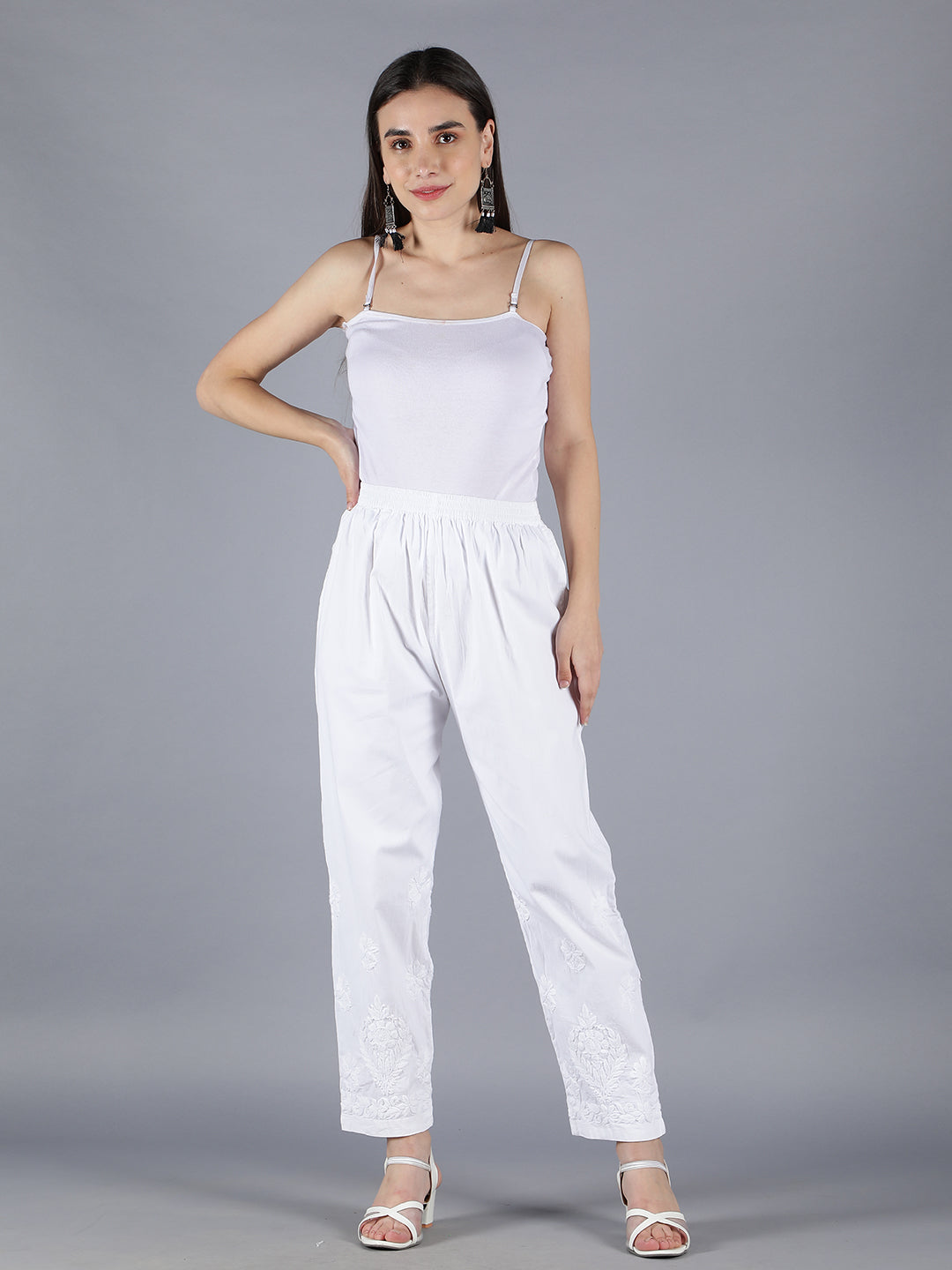 Embroidered Chikankari White Palazzo Pant