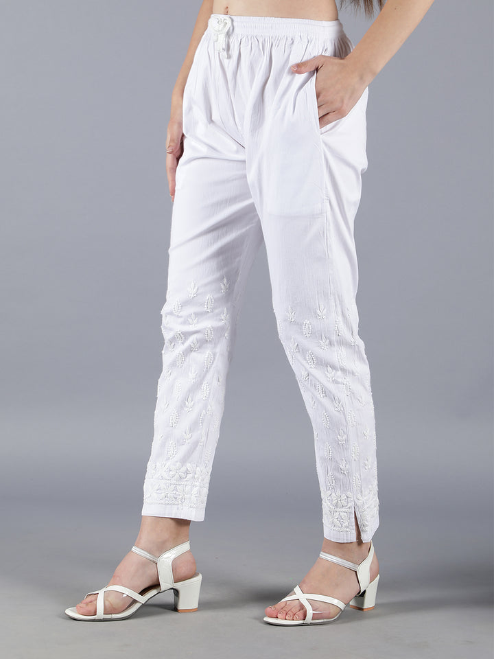 Embroidered Chikankari White Palazzo Pant