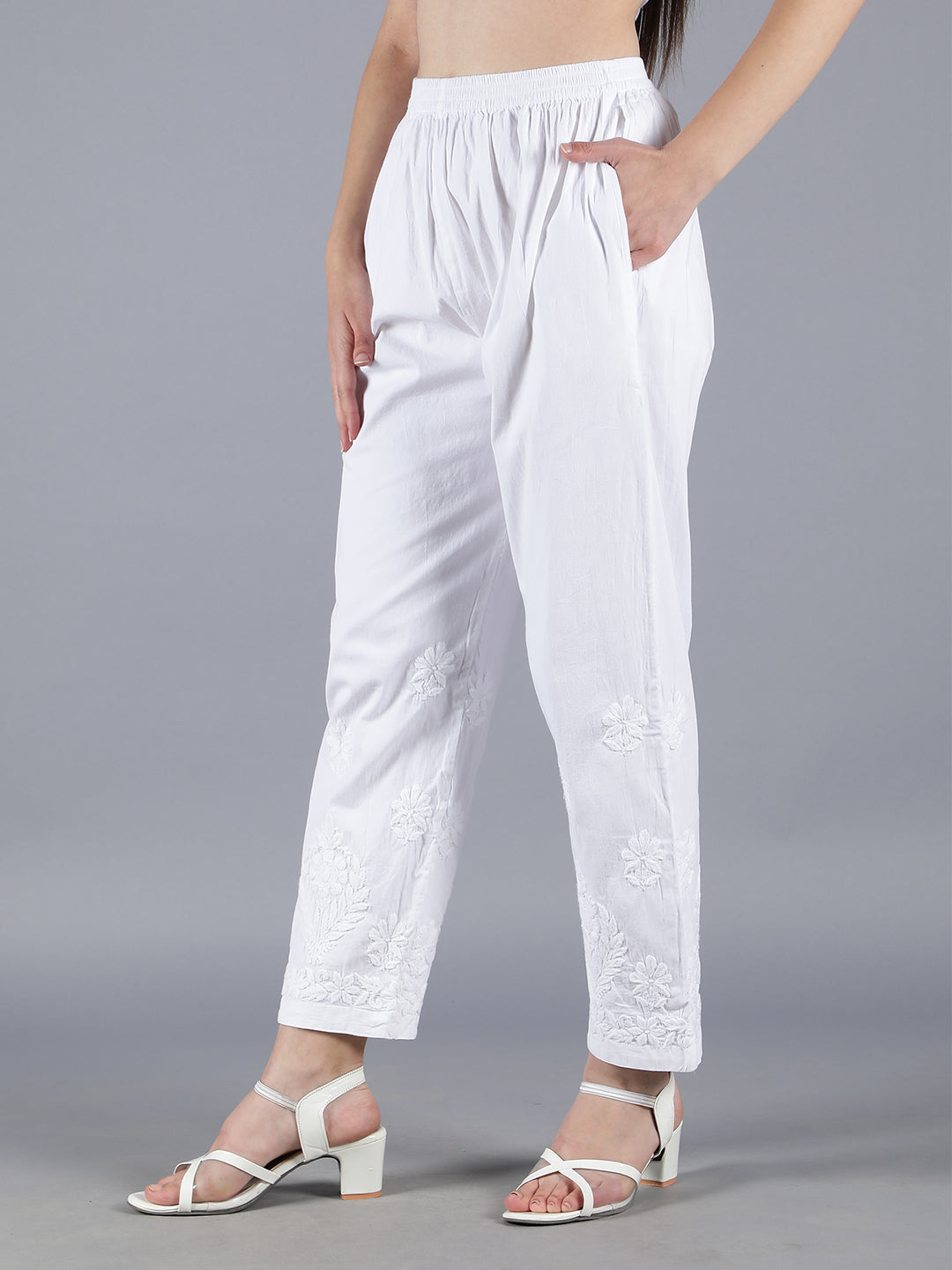 Embroidered Chikankari White Palazzo Pant