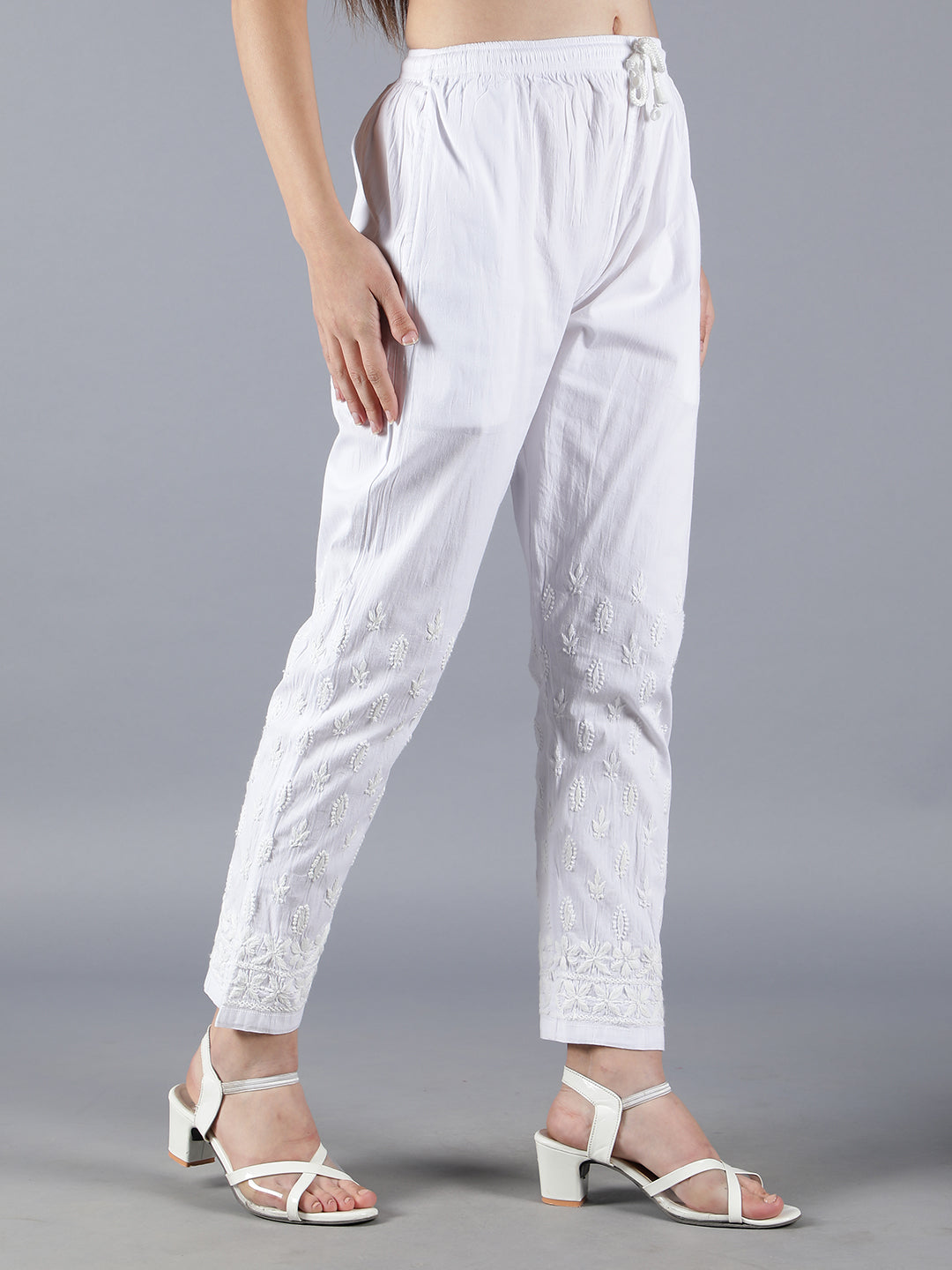 Embroidered Chikankari White Palazzo Pant