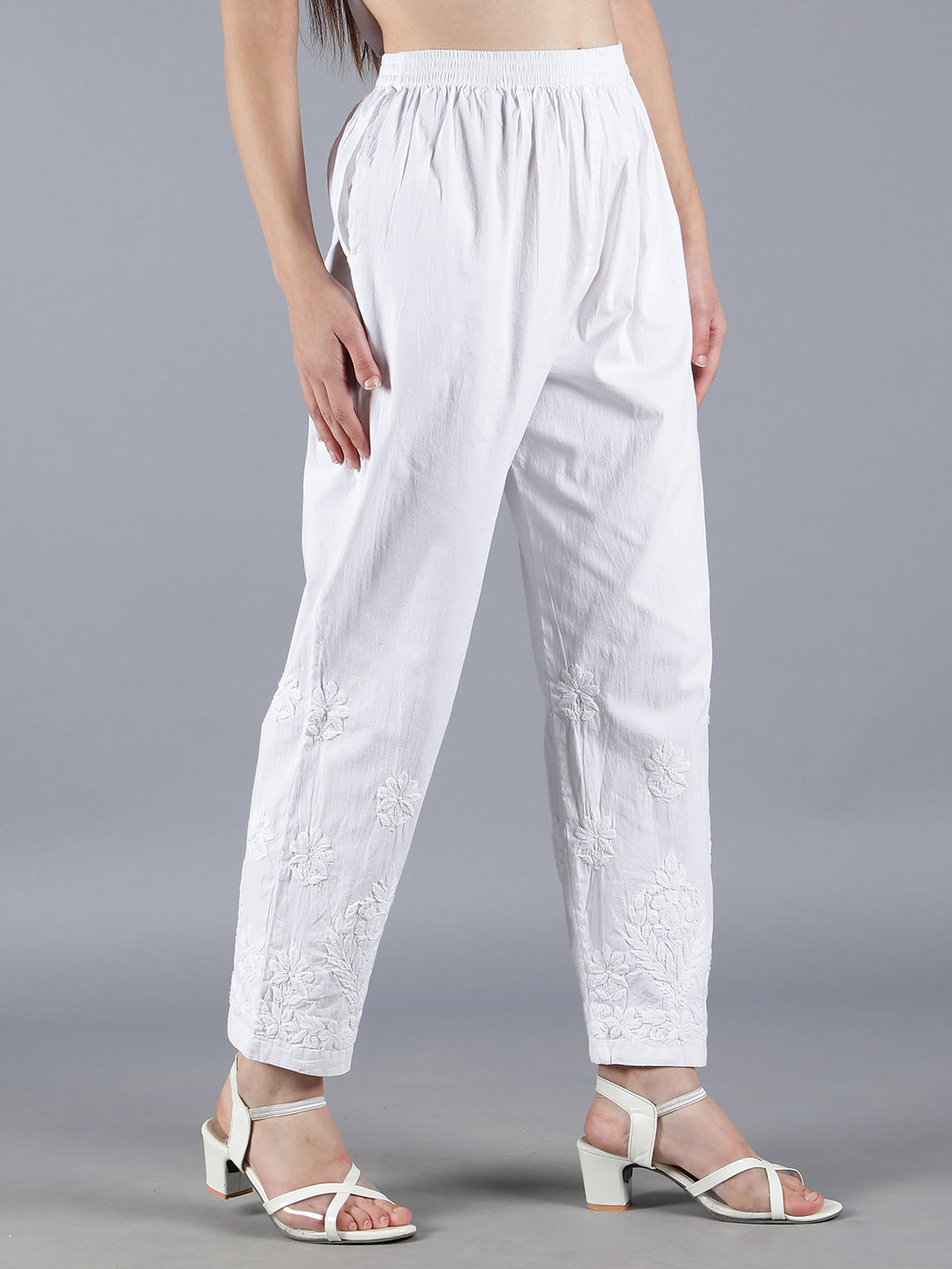 Embroidered Chikankari White Palazzo Pant