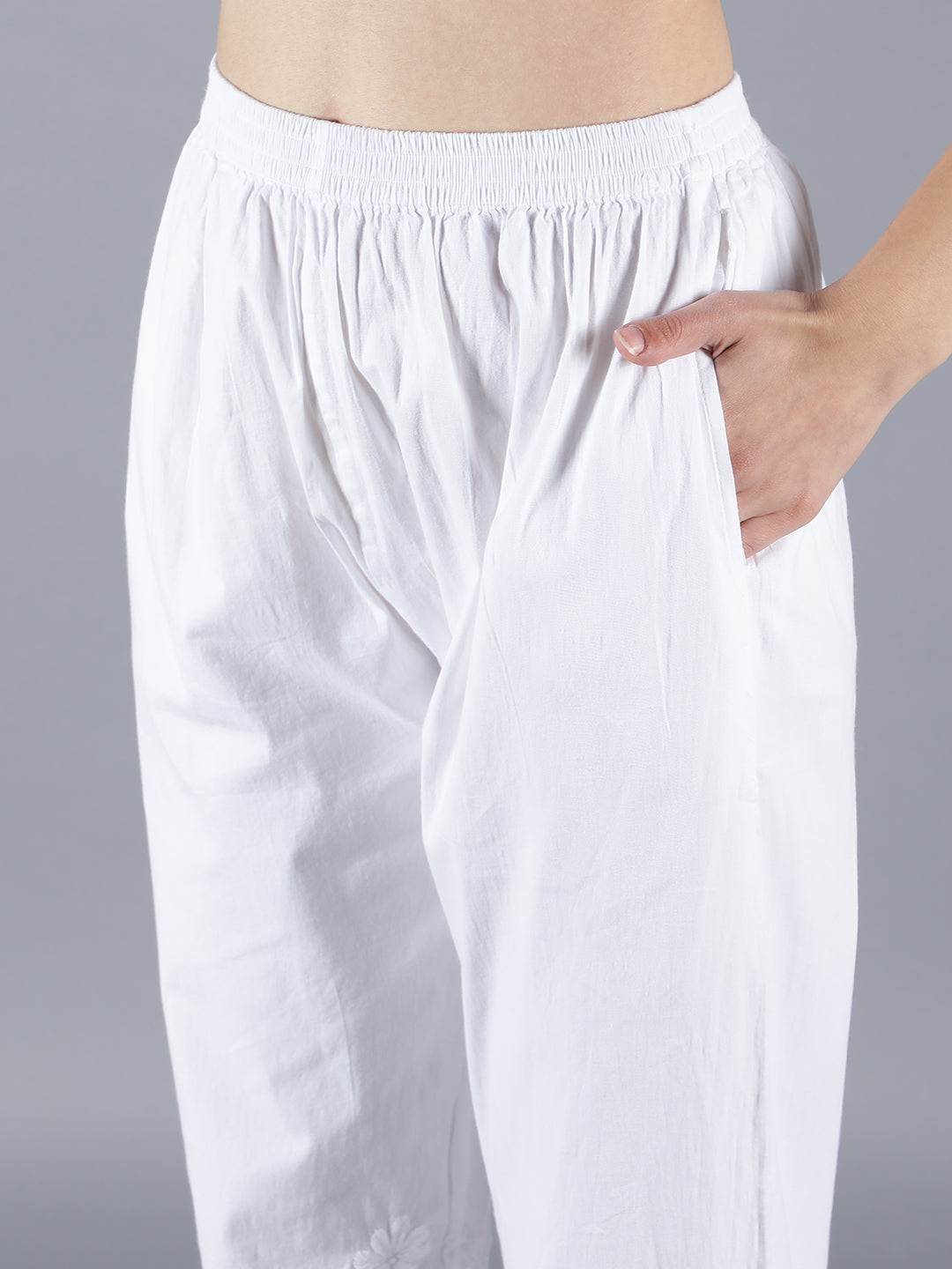 Embroidered Chikankari White Palazzo Pant