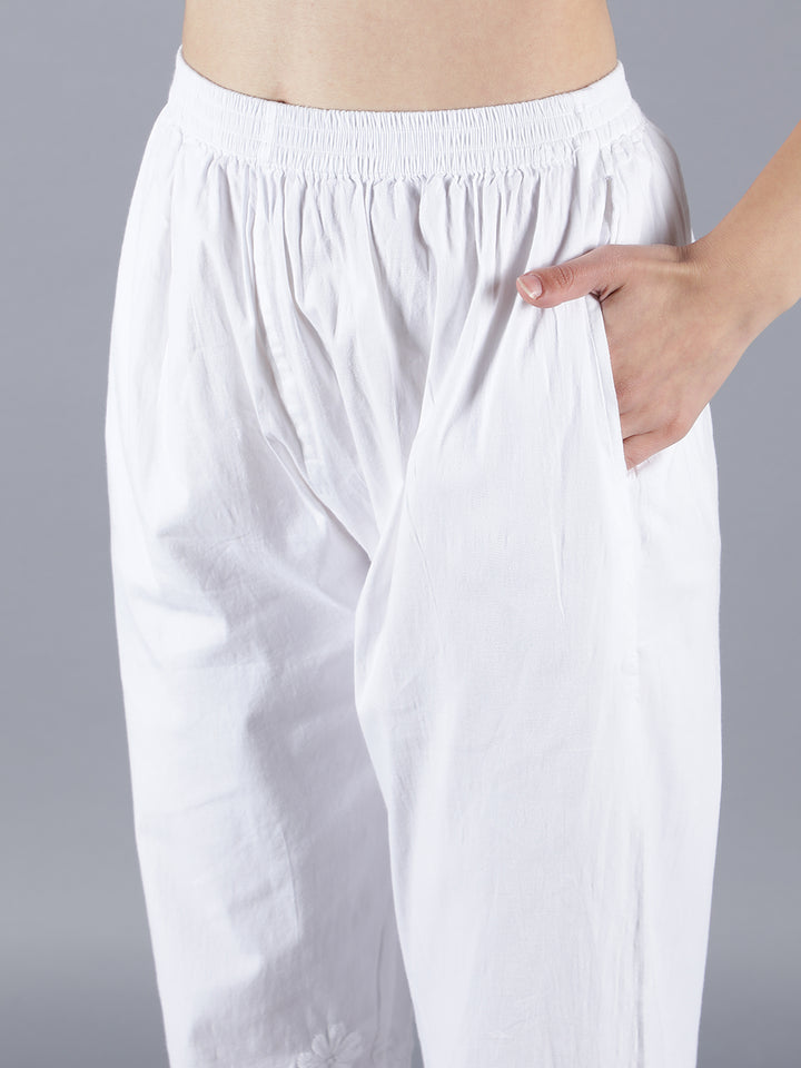 Embroidered Chikankari White Palazzo Pant