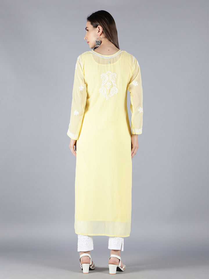 Embroidered Fawn Georgette Chikankari Kurta