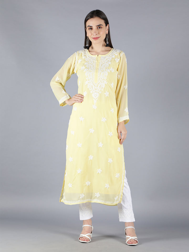 Embroidered Fawn Georgette Chikankari Kurta