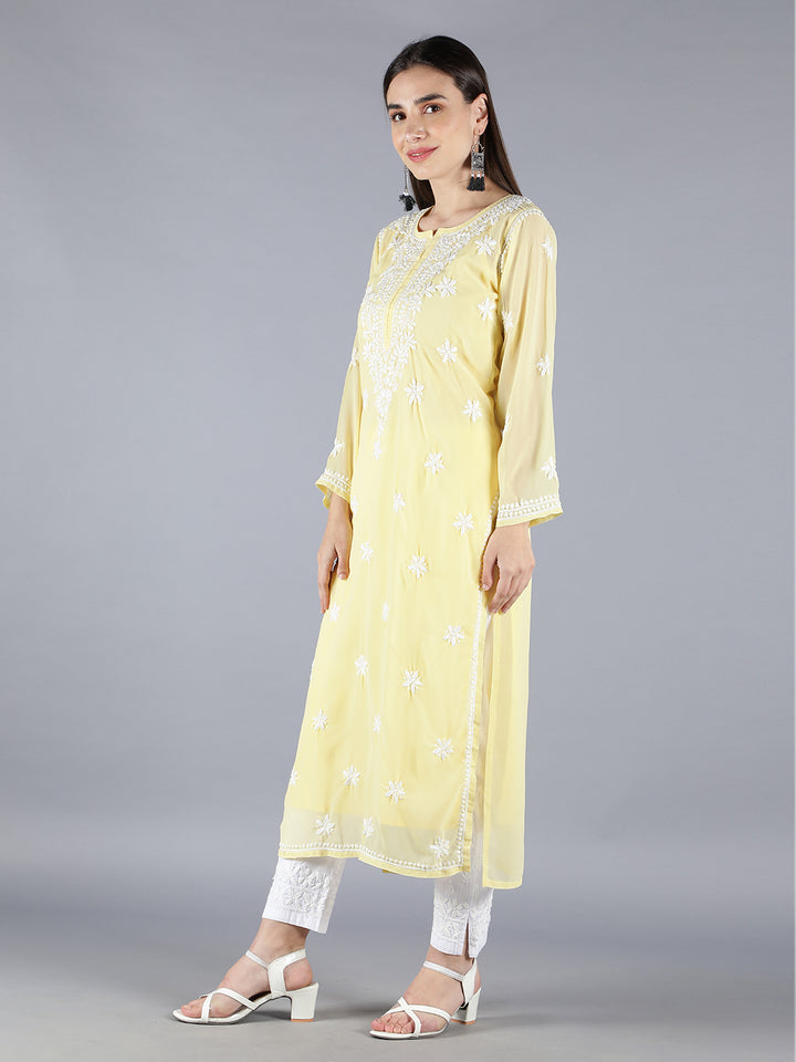 Embroidered Fawn Georgette Chikankari Kurta