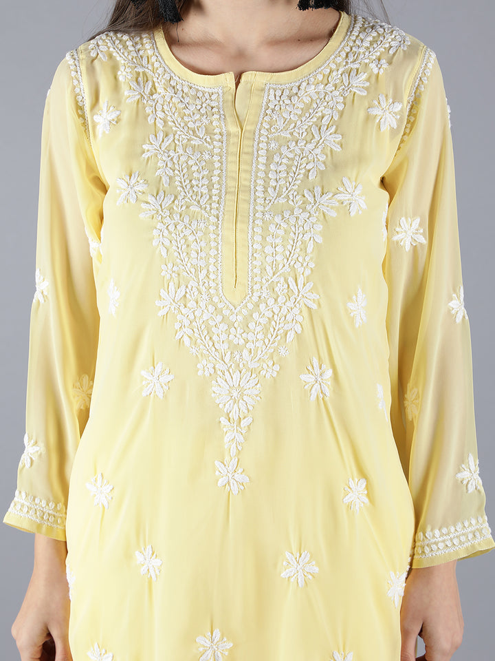 Embroidered Fawn Georgette Chikankari Kurta