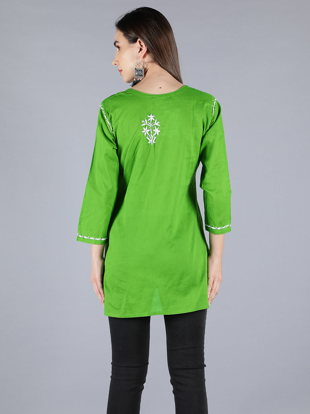Embroidered Green Chikankari Short Top Tunic