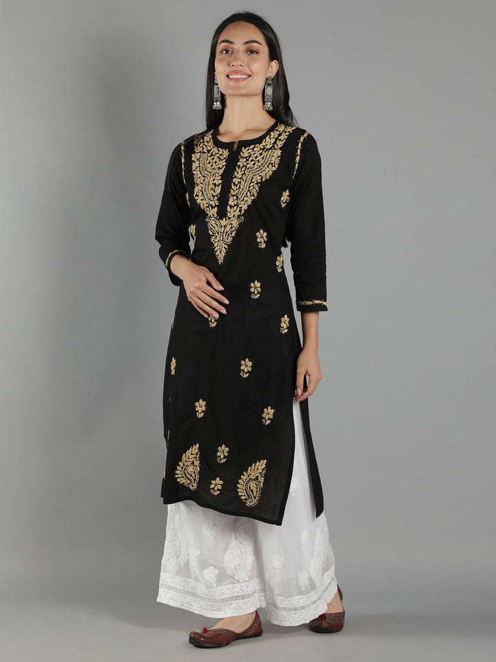 Embroidered-Lucknowi-Chikankari-Black-Kurta