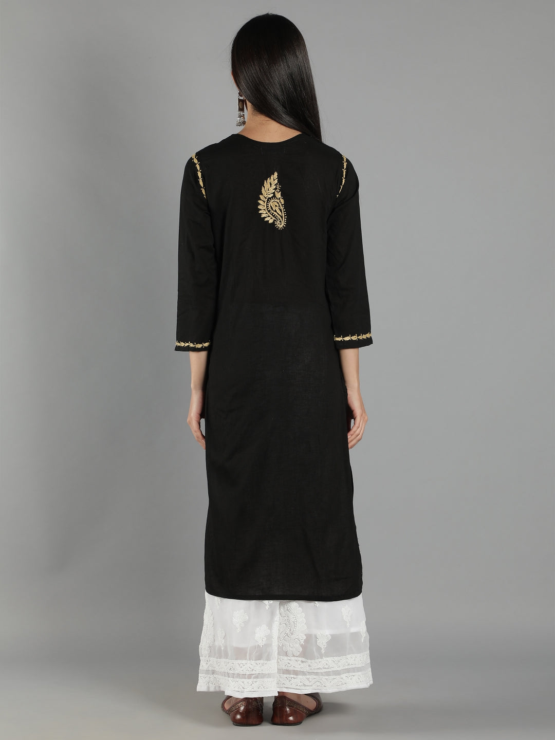 Embroidered-Lucknowi-Chikankari-Black-Kurta