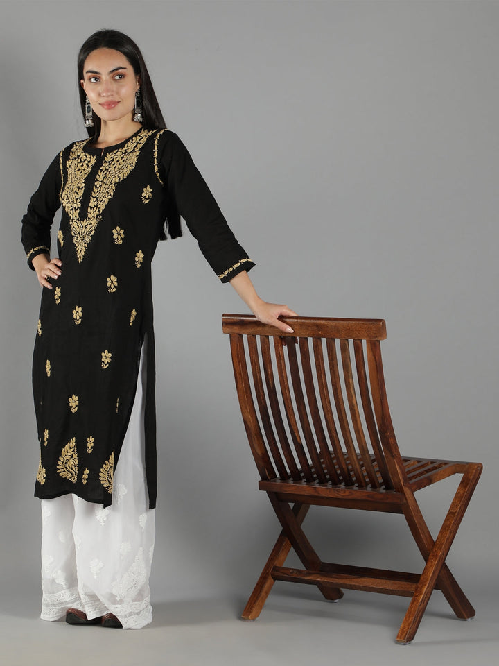 Embroidered-Lucknowi-Chikankari-Black-Kurta