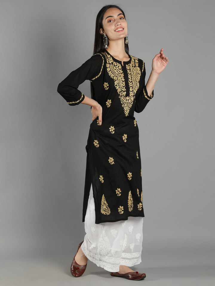 Embroidered-Lucknowi-Chikankari-Black-Kurta