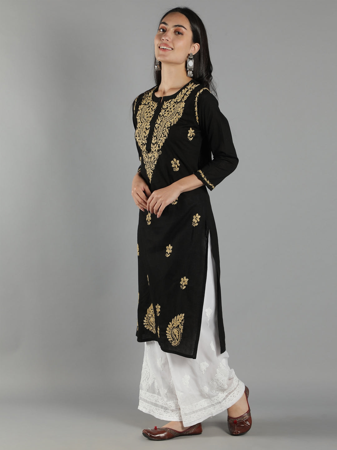 Embroidered-Lucknowi-Chikankari-Black-Kurta