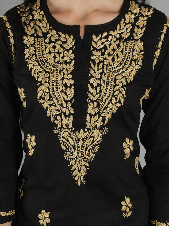 Embroidered-Lucknowi-Chikankari-Black-Kurta