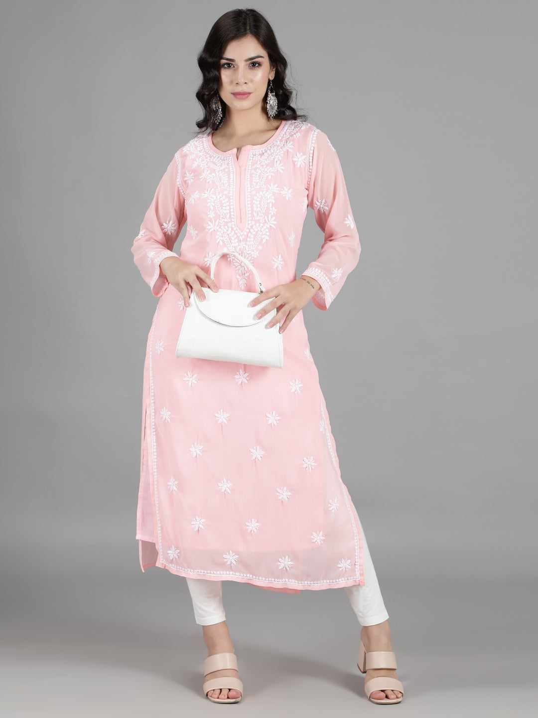 Embroidered-Pink-Lucknowi-Chikan-Kurti