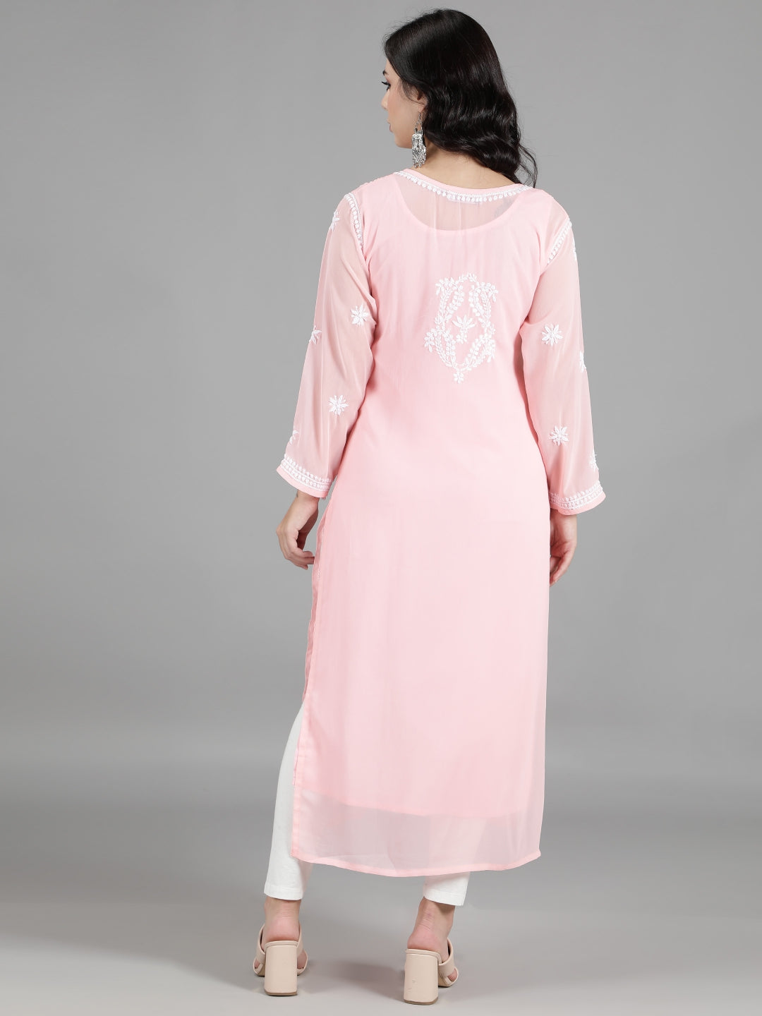 Embroidered-Pink-Lucknowi-Chikan-Kurti
