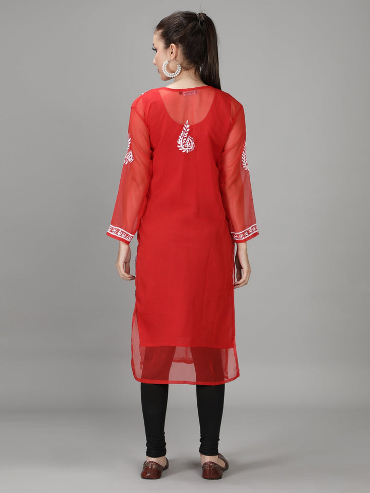 Embroidered-Red-Lucknowi-Chikan-Kurti
