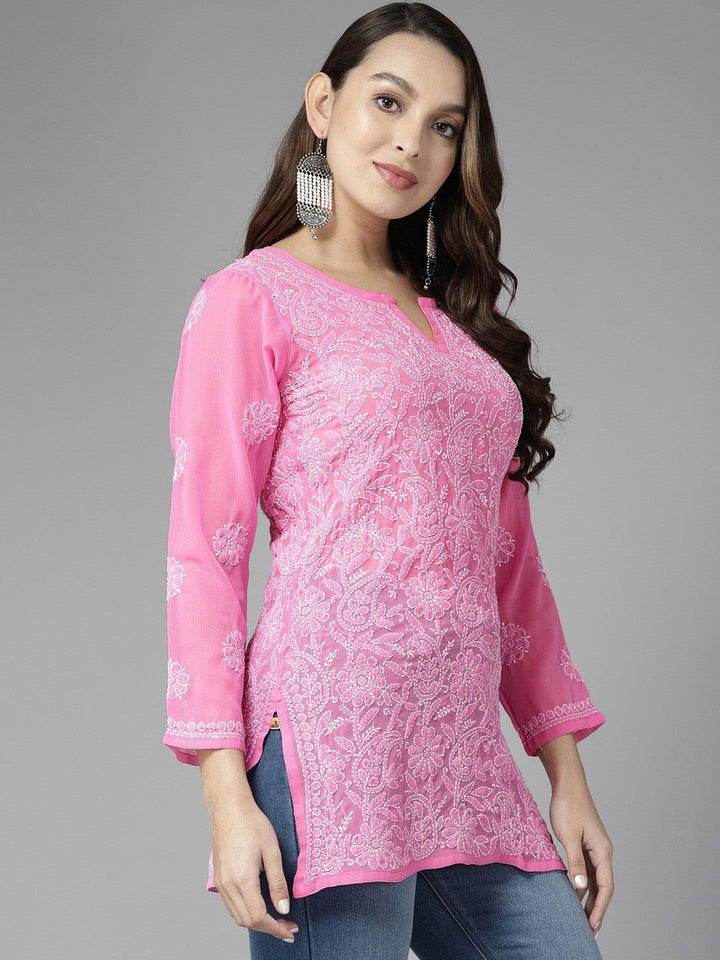 French Pink Georgette Chikankari Tunic Kurta
