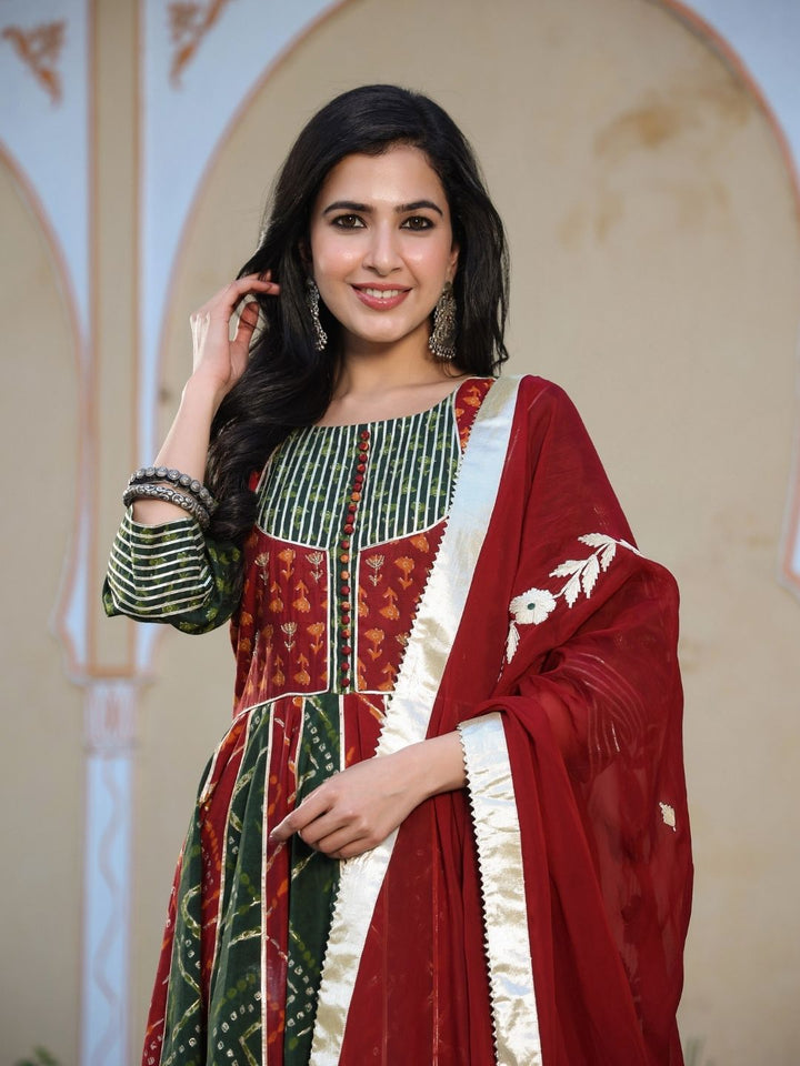 Gajban-Maroon-Chanderi-Anarkali-Set-&-Dupatta